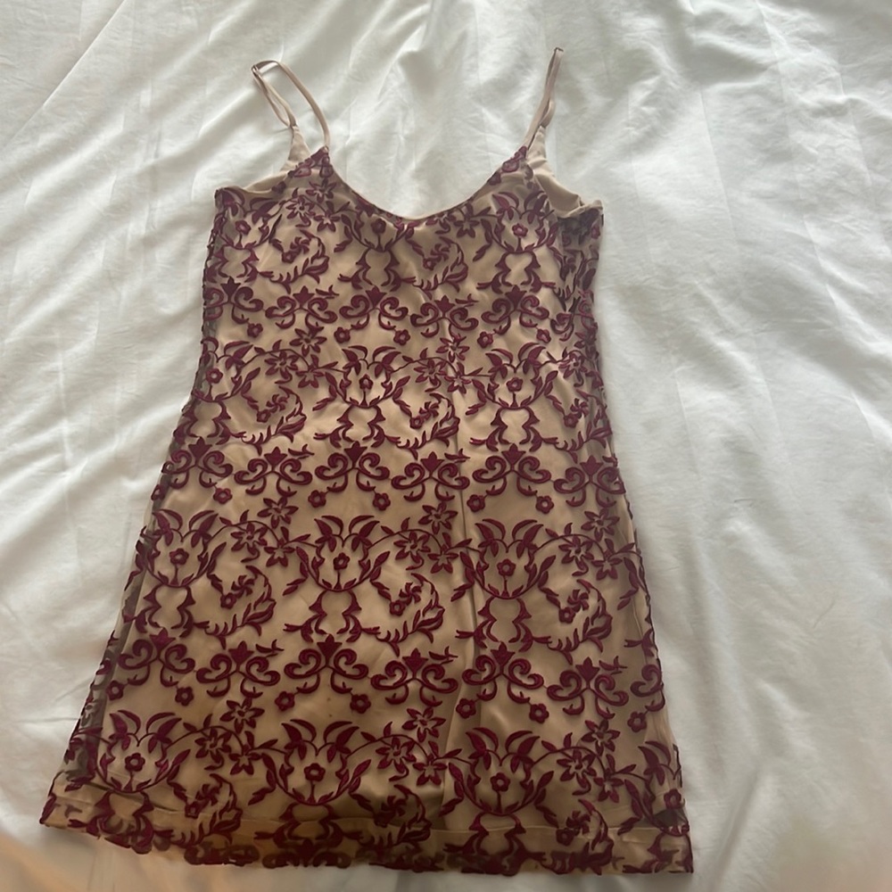 Saks Fifth Avenue mini mesh dress with built-in slip and adjustable straps. S/P